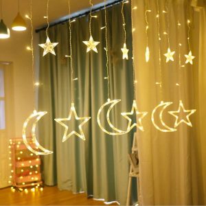 Moon and Stars Curtain Fairy Lights  Cheezstore