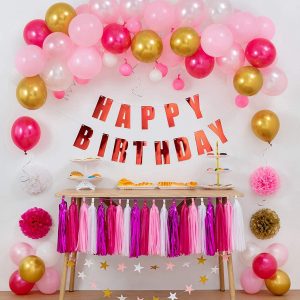 Pink and Gold Birthday Decorations Birthday Party Supplies Backdrop  Cheezstore