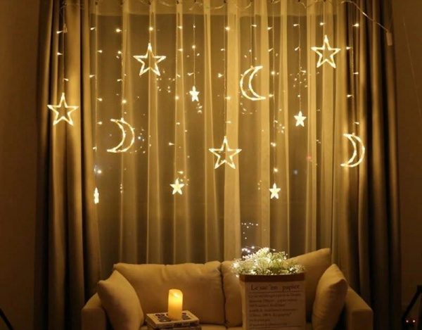 Hanging Moon and Stars Premium Decorative Curtain Lights  Cheezstore