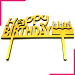 Happy Birthday Wooden Cake Topper Golden  Cheezstore