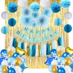 Birthday Decoration Set (Blue, White and Gold)  Cheezstore