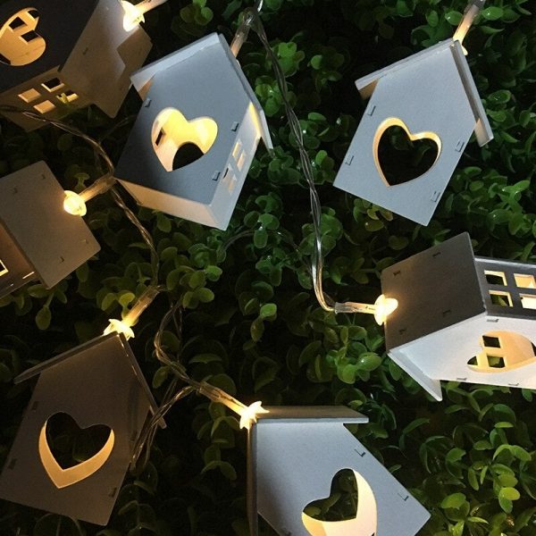 10-LED Wooden String Lights Heart-Shaped House Decoration Light  Cheezstore