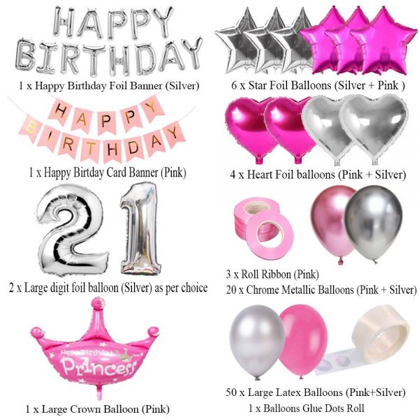 Happy Birthday Foil Balloons Decoration Set (Pink)  Cheezstore