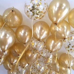 35 Golden Latex & Confetti Balloons Package.  Cheezstore
