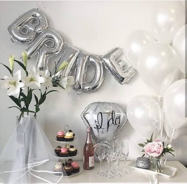 Silver Color “Bride” Balloons Deal.  Cheezstore