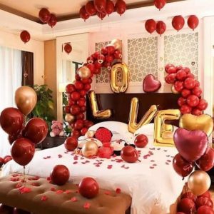 4 Letters “Love” Balloons Red And Golden Decoration.  Cheezstore