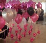 Pink Heart Foil Balloons, Black, Silver And Pink Latex Balloons And Ribbon Rolls Package.  Cheezstore