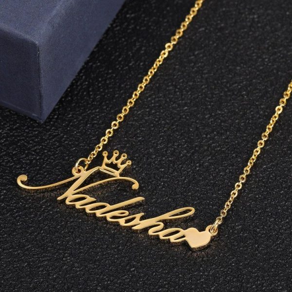 Crown Heart Name Necklace  Cheezstore