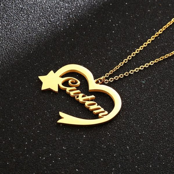 Custom Name in Heart Pendant Star Necklaces for Women Personalize Metal Stainless Steel Jewelry Anniversary Gift for Her  Cheezstore