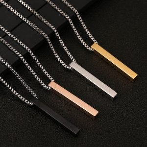 Four Sides Engraving Personalized Square Bar Custom Name Necklace Stainless Steel Pendant Necklace Women/Men Lover Gift Jewelry  Cheezstore