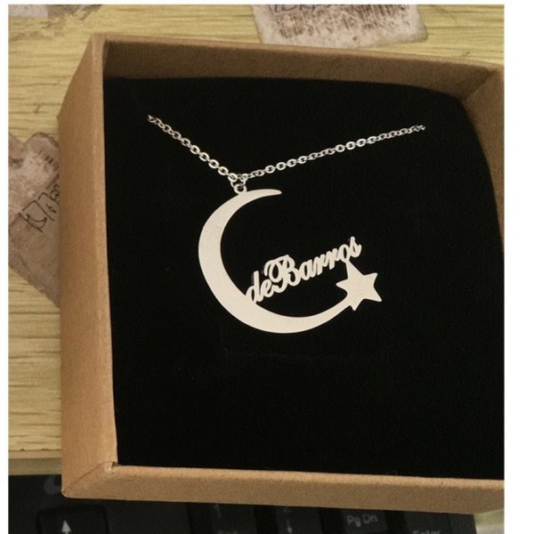 Custom Moon Star Name Charm Necklaces  Cheezstore