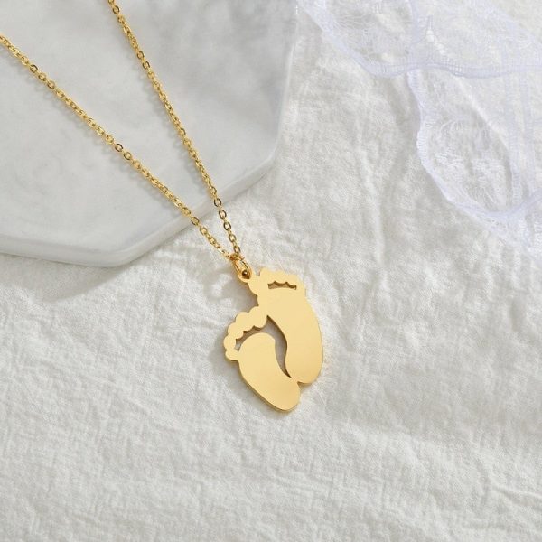 New Fashion Name Engraved Footprint Pendant DIY Customized Stainless Steel Date Letter Necklaces Gift For Girl Women Birthday  Cheezstore