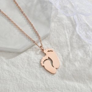 New Fashion Name Engraved Footprint Pendant DIY Customized Stainless Steel Date Letter Necklaces Gift For Girl Women Birthday  Cheezstore