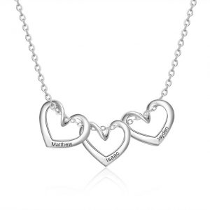 Customize Engrave Family Name Necklace with Heart Pendants  Cheezstore