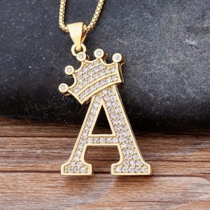 New Luxury Copper Zircon A-Z Crown Alphabet Pendant Chain Necklace Punk Hip-Hop Style Fashion Woman Man Initial Name Jewelry  Cheezstore