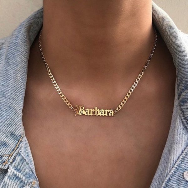 Hip Hop Jewelry Cuban Chain Customized Nameplate Necklaces for Women Men Punk Gold Tone Solid Personalized Custom Name Necklace  Cheezstore