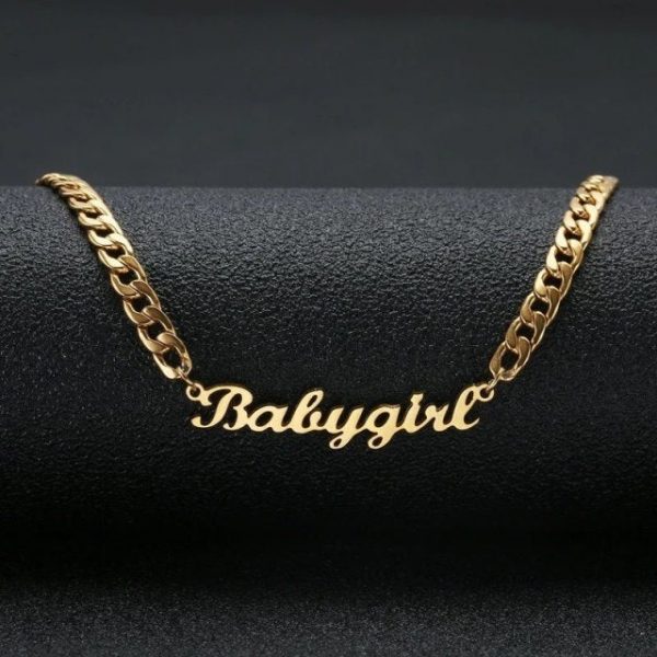 Hip Hop Jewelry Cuban Chain Customized Nameplate Necklaces for Women Men Punk Gold Tone Solid Personalized Custom Name Necklace  Cheezstore