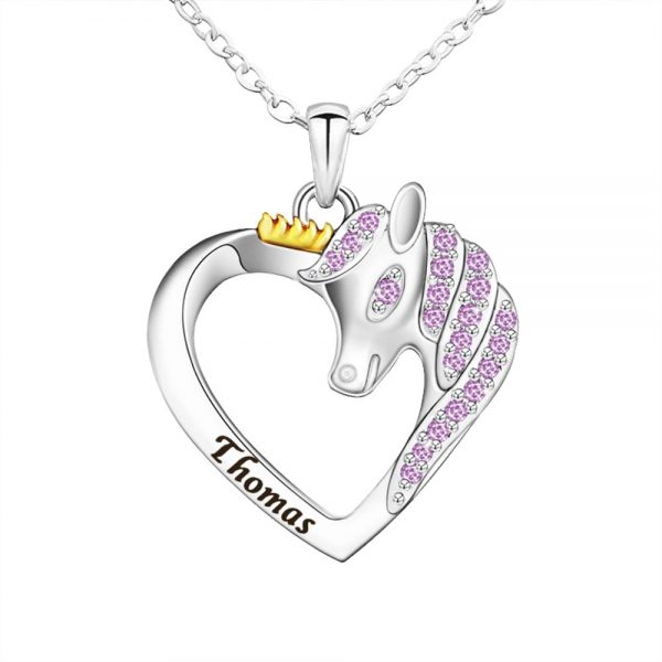 Unicorn Crystal Necklace For Women Girl Mom  Personalized Gifts Lucky  Free Engraving Name  Cheezstore