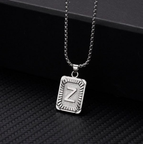 Initials Pendant Letter Name Necklace For Women Men Gold Silver Color Square Alphabet Charm Box Link Chain Couple Jewelry  Cheezstore